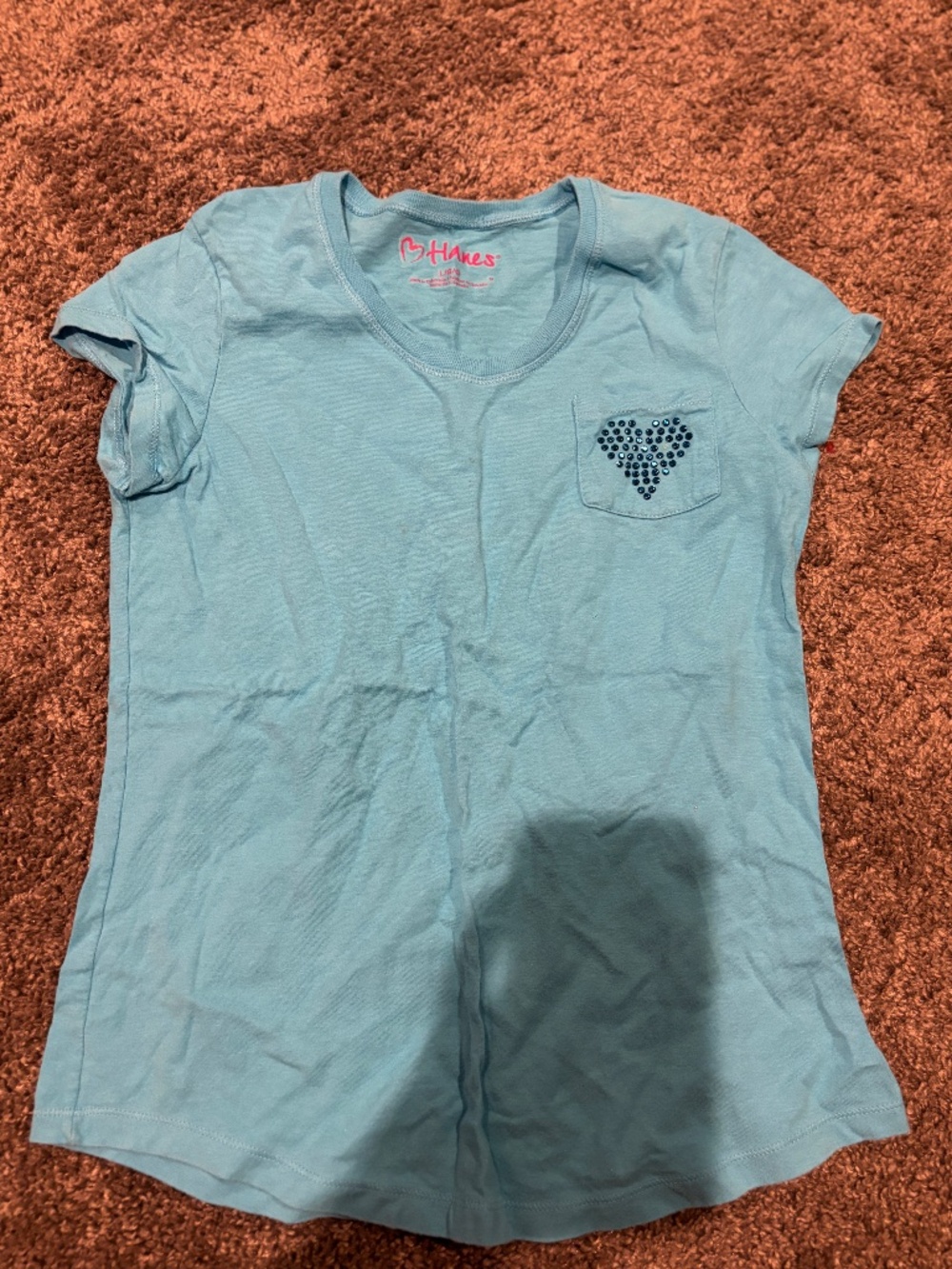 Hanes Girls Blue Sequin Heart Graphic T-Shirt
